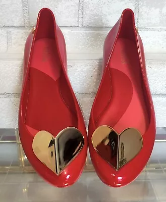 Mel By Melissa Space Love Special Red/Gold Heart Jelly Flats Sz 7  🥰 • £95.55