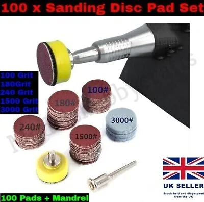 £8.95 • Buy 100 X 25mm Mini Sanding Discs Hook Loop Backing Pad 1/8 Polishing Kit Dremel