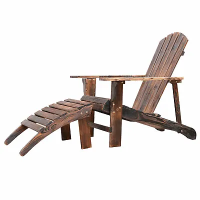 $123.86 • Buy Outdoor Patio Deck Adirondack Chair Fir Wood Lounger Beach Seat Pool W/ Ottoman