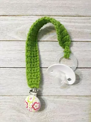 Crochet Baby Pacifier Clip Holder Strap Dummy Flower  Handmade Green New • $7.59