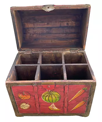 Vintage/Antique 6 Bottle Wooden Wine Crate/Box - Hand Made & Painted Vegetables • $71