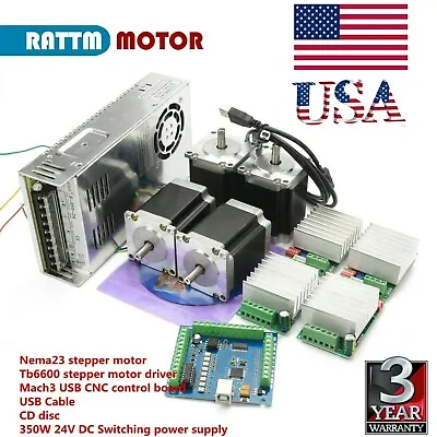 US丨4 Axis USB Mach3 CNC Controller Kit Nema23 Stepper Motor 76mm 270oz-in&Driver • $148