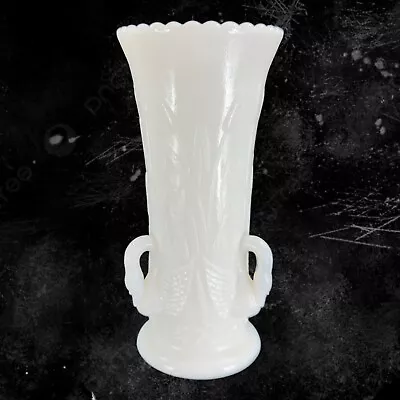 Westmoreland Swan And Cat Tails Milk Glass Ornate Vase Vintage Glass Vase Ruffle • $18