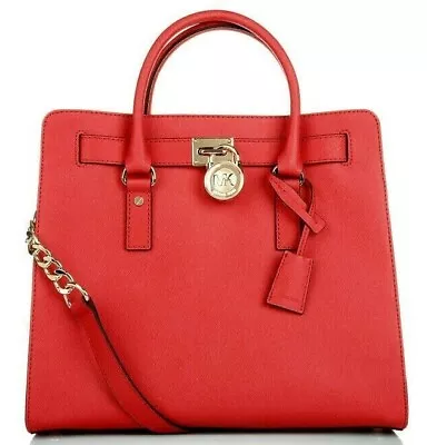 🌞michael Kors Hamilton Large Watermelon Red Gold Saffiano Leather Tote Bag🌺nwt • $223.19