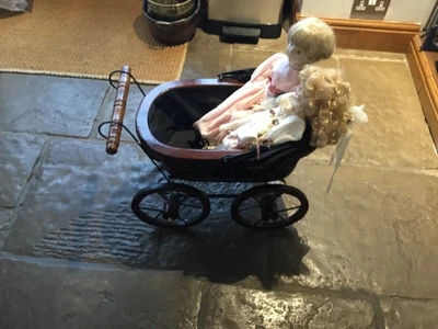 £28 • Buy Reproduction Childrens Victorian Pram With 2 Porcelain Dolls
