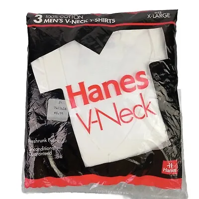 Vtg 90s Hanes V Neck T Shirt 3 Pack Mens XL White Undershirt Tee  1992 Blank New • $18.95