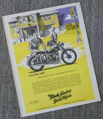 1950 Vincent Hrd Motorcycle Original ? Poster Sign Black Shadow Comet Rapide Nor • $124.95