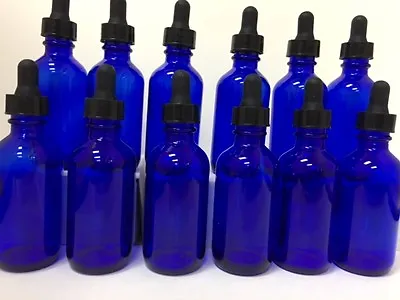 12 -- 2oz Blue Glass Bottles With Glass Eye Dropper Dispenser For Essential Oils • $13.48