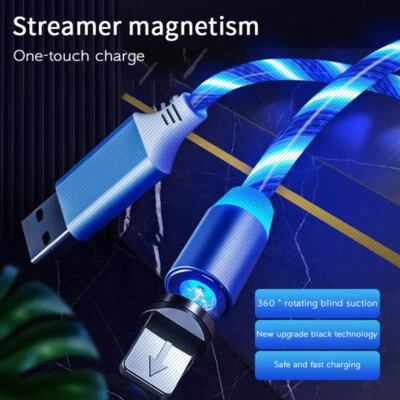 $10.99 • Buy 3 In 1 Flowing  Glowing Magnetic Charging Cable Type-c Micro Ios Light  Charger
