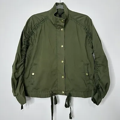 New J Crew Womens Ruched Sleeve Green Field Jacket Size S Utility Lightweight • $31.50