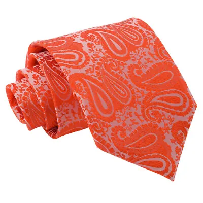 Burnt Orange Tie Woven Floral Paisley Mens Classic Wedding Necktie By DQT • £7.99