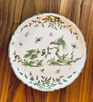 Vieux Moustiers Green Monochrome Plate With Birds & Insects-11.75” • $29