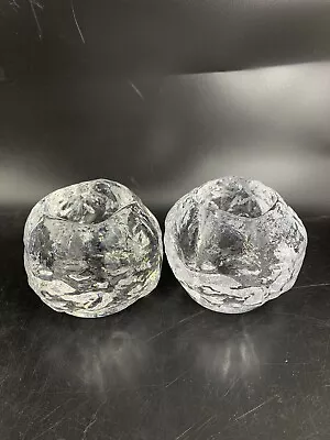 Vtg 2 Kosta Boda Snowball Candle Holders Crystal Glass Ann Warff Sweden 3” MCM • $22