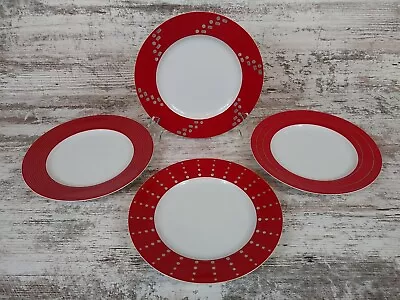 4 Beautiful Mikasa Cheers Ruby Red Spiral Dots Stripe Trax Salad Plates • $39.99