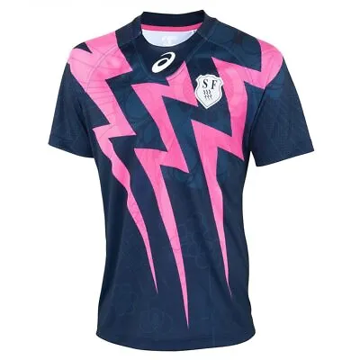 £56.95 • Buy ASICS Stade Francais Replica Home Rugby Shirt [navy/pink] - Large