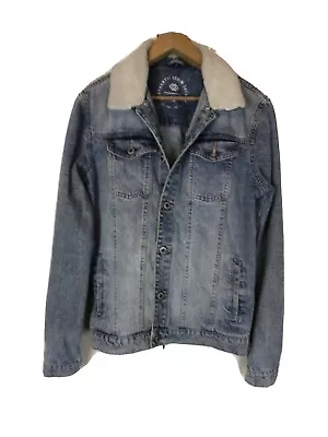 JayJays Mens Size XS Blue Denim Jacket Excellent Cond Removable Faux Fur Collar • $29