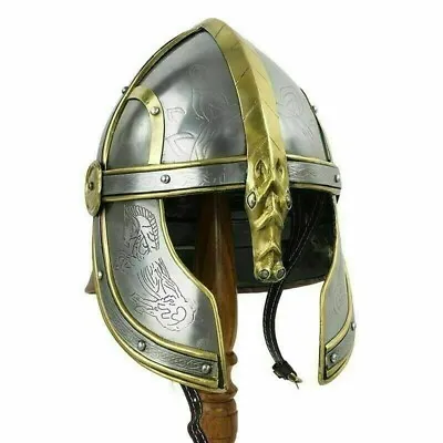 Medieval Viking Mask Armor Helmet Reenactment Brass & Silver For Halloween Gift • $189.05