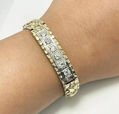 2 Ct Round Cut Lab Created Diamond Men's Nugget Bracelet 14k Yellow Gold Plated • $195.82