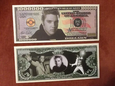 Two Elvis Presley One Million Dollars Doublesided Novelty Banknotes. • £1.95