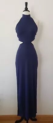 Anthropologie Maxi Dress New Size Large Halter Blue High Slit Chic Classy Open • $40