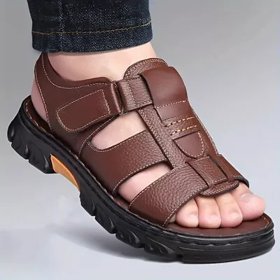 Men's Sandals Leather Open Toe Beach Sandal Outdoor Summer Sport Sandal Non-Slip • $29.99