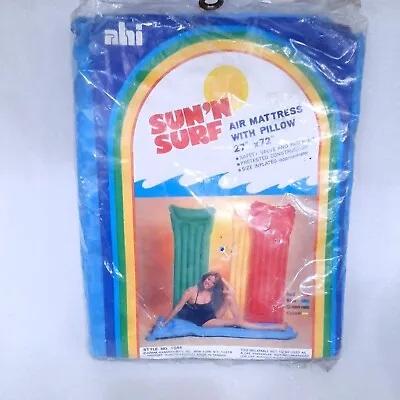 NEW Vintage Ahi SUN 'n SURF AIR MATTRESS W/ PILLOW Blue Pool Float Raft #1044 • $26