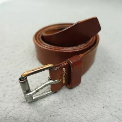 J. Crew Brown Leather Belt Men's Sz 34 Silver Brass Buckle Work Casual 1.25 Ins • $18.14