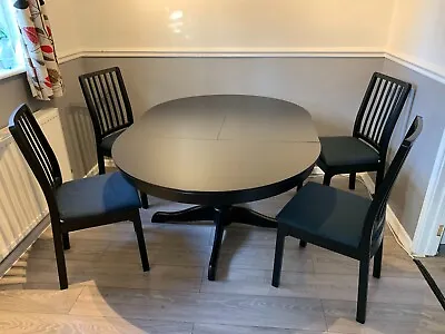 IKEA INGATORP Extendable Round/Oval Dining Table + 4 EKEDALEN Chairs Black • £120