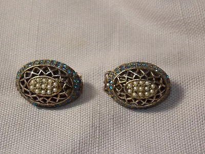 Rare Vintage HAR Costume Jewelry Clip-On Earrings Seed Pearl Rhinestone • $38