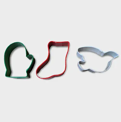 3 - 3  Metal Cookie Cutters - Stocking Mitten / Glove Peace Dove - Christmas • $5.45