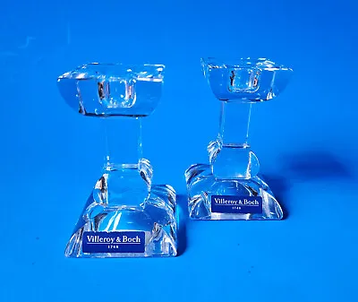 Villeroy & Boch Siena Crystal Glass 4  Taper Candlestick Holders Pair Of 2 • $21.99