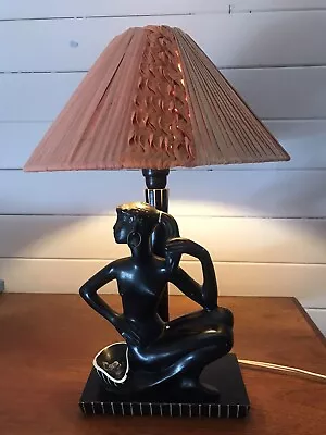 Rare Vintage Barsony Pottery Black Lady Lamp Original Shade As Found • $1200