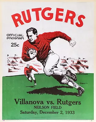 RUTGERS UNIVERSITY FOOTBALL Vs Villanova 1933 Vintage Program Cover 22x28 POSTER • $25.49