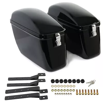 Universal Motorcycle Hard Saddle Bag Gloss Black For Harley Honda Yamaha Cruiser • $135