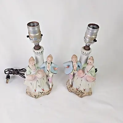 Vintage Pair Victorian Style Porcelain Figurine Table Lamps Girl & Boy Japan • $25.99