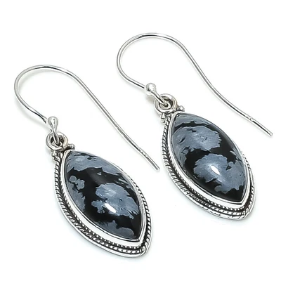 $17.45 • Buy Snowflake Obsidian Gemstone 925 Solid Sterling Silver Jewelry Earring 1.50 