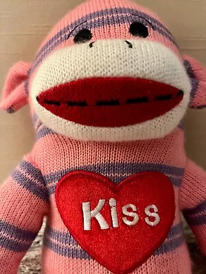 Adorable Sock Love Monkey Pink Purple Striped Heart Appliqué  KISS  Valentine’s • $10.90