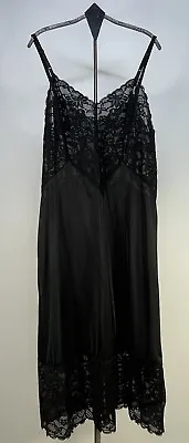 Vintage Vanity Fair Nylon Full Slip Lace Bust And Midriff Lace Hem Black Size 36 • $17.99