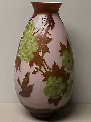 Vintage Reproduction Large GALLE Cameo Glass Vase-Large Floral With Birds! • £104.52