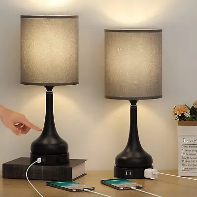 Set Of 2 Table Lamp Touch Nightstand Bedside Lamps Dual USB Port For Living Room • $37.99