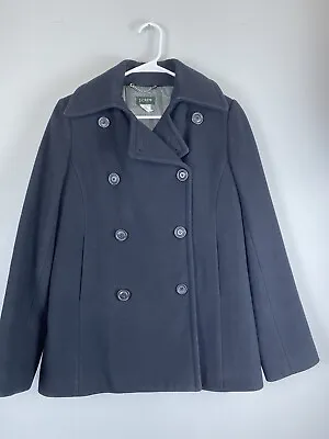 J Crew Coat Stadium Cloth Double Breasted Majesty Peacoat Wool Blend Black Sm • $36.40