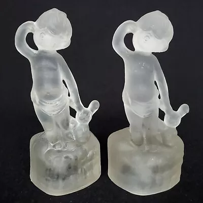 Vintage Frosted Satin Glass Sleepy Little Girl Figurine Pair 5-5/8  • $29