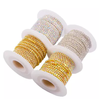 10 Yard Silver/golden Chain Clear/ClearAB Glass Rhinestone Close Trim Sewing DIY • $8.99