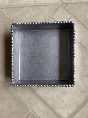 Mariposa Silver Colored Metal Square Cocktail Napkin Holder Trinket Change Dish • $30