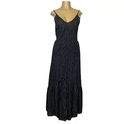 Button Front Sleeveless V Neck A Line Maxi Dress Women Size S Casual Mermaid Cut • $10