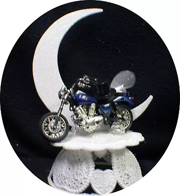 Sexy BLUE Bike Motorcycle Wedding Cake Topper Crouch Rocket Bike Groom Top Funny • $24