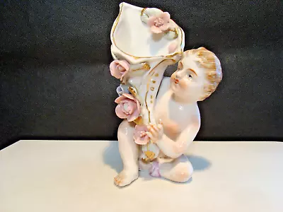 Vintage Chase Ceramic Figurine Bud Vase Cherub With Flowers Japan. • $10