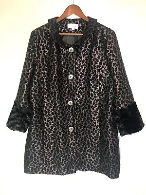 Vintage Erin London Faux Fur Black Leopard Coat Women’s XL EUC • $39.99