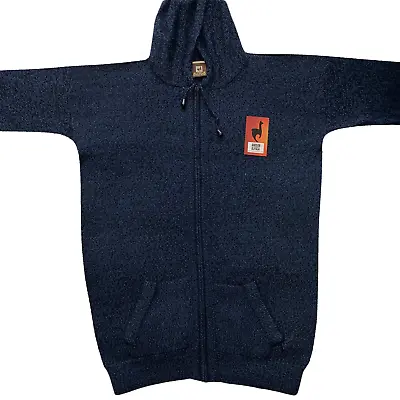 NEW Men Handmade ANDEAN ALPACA Solid Navy Blue Zip Hoodie Sweater Sz L • $54.99