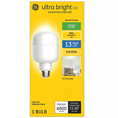 GE 300W Ultra Bright LED T25 Soft White Light Bulb Medium Base ~ 4500 Lumens • $24.99